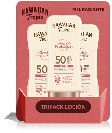 Hawaiian Tropic Glowing Protection Ultra Radiance - Skyddande solkräm SPF 50, skyddar huden, doft av tropisk frukt, grädde 180 ml (förpackning med 3)