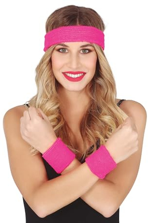 FIESTAS GUIRCA | Set mit 2 Handgelenkbandagen und Band (Einheitsgröße), Retro-Accessoire für Kostüm der 80er Jahre und Sport, ideal für Kostümpartys und Feiern – Erwachsene Unisex