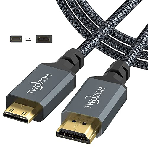Twozoh Mini HDMI till HDMI-kabel 2M, hög hastighet full HDMI till Mini HDMI-kabel flätad sladd stöder 4K/60Hz 1080p