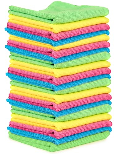 SOL 20pk Microfibre Cloths for Cleaning, 28x28cm Lint-Free Cleaning Cloths, Reusable, Quick-Drying, Perfect for Windows, Kitchens, Cars, Bathrooms & Professional Cleaning Tasks