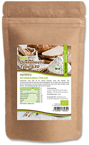 Mynatura Bio Dinkelmehl Type 630 I Mehl I Aus Dinkel I Brot Backen I Mehl-Alternative I Bio-Mehl I Rein pflanzlich I Im Beutel (1000g)
