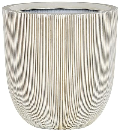 Beliani Maceta de Poli Resina Beige Jardinera de Flores 48 x ø 44 cm Accesorios de decoración Interior al Aire Libre Minimalista Moderno Chios