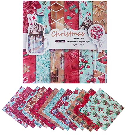 Bestgift Scrapbooking Papier,6x6in Frohe Weihnachten Einseitige Designpapier, Motivpapier Sammlung Papier Set Winter Weinlese apierblöcke für Urlaubsfotos Dekorkartenherstellung -24 Blatt