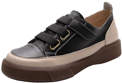 Jamron Womens Retro Style Genuine Leather Low Top Sneakers Soft Sole Loafers Shoes with Hook & Loop Closure