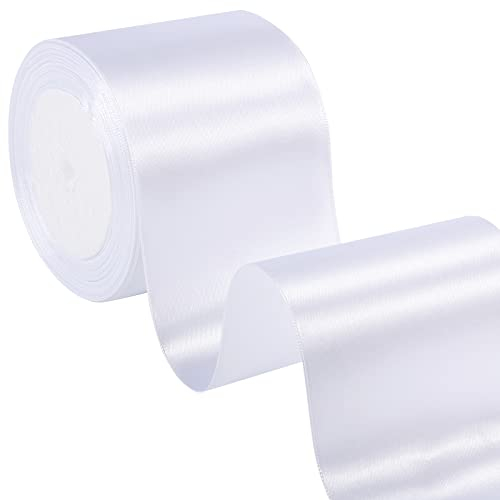 Geschenkband Weiss, 8 cm x 22 m Satinband Weiss Geschenkband Breit Dekoband Schleifenband für Weihnachten Hochzeit Valentinstag Geschenkverpackung Bastelarbeiten