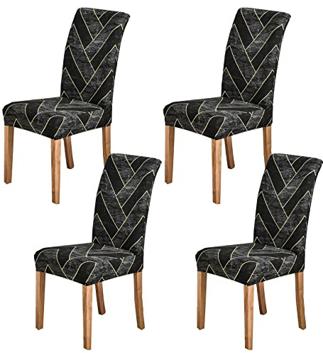 HZDHCLH Chair Covers Set of 4/6 Stretch Modern Chair Slipcovers | for Dining Room Kitchen Wedding Party Washable Chair Protector(4pcs,Gold grid)