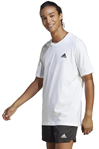 adidas Herren Essentials Single Jersey Embroidered Small Logo Tee, White, S