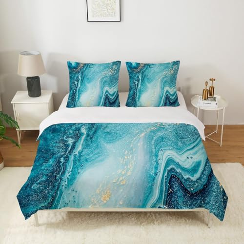 HOMHOMHA Marmor Bettwäsche 220x240 cm - Set mit grüner Marmoroptik - für Erwachsene Bettbezug 240x220cm und 2 Kissenbezüge 80X80cm Geschenk zum Geburtstag Weihnachten