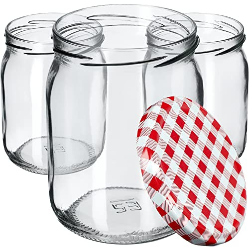 KADAX Inkokningsburkar 540ml 24-pack TO82 rod rutig | mason jar | skruvlock | sylt honung | lufttata diskmaskin