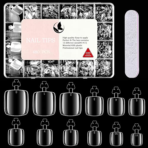 MAGIC ARMOR 480pcs Klare Zehen Nagelspitzen 12 Größen Falsche Zehen Nägeltips Soft Gel Toe Nail Tips für Große Zehen, Künstliche Französische Zehen Nägeltips für Nagelstudios und Anfänger Nageldesign