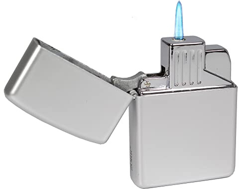 Sturmfeuerzeug Outdoor Jet Feuerzeug Gringo Metall Gehäuse Jetflamme windfest Gas Turbofeuerzeug Torch Jetflame mit Klappdeckel (Silber)