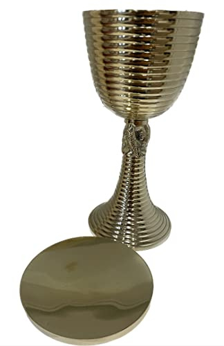 CÁLIZ DE MISA PARA IGLESIA LATÓN 22CM RAYAS HORIZONTALES CON PATENA CHA100