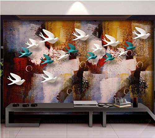BeNsil Tapete 3D abstrakte Ölgemälde Hintergrund Wandrelief weiße Taube dekorative Malerei Tapeten * 350 cm x 256 cm (137,8 x 100,8 Zoll)