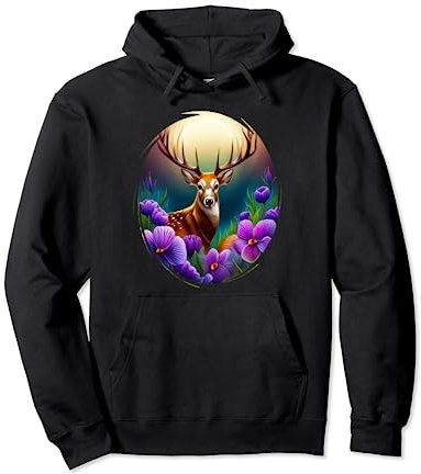 Weißschwanz Illinois Hirsch mit Veilchen farbige Tattoo-Kunst Pullover Hoodie