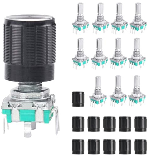 DAOKAI EC11 Digital Potentiometer, 360 Grad Rotary Encoder Modul 15 mm Drehwinkelgeber, 5 Pins Drehgeber, mit Knopfkappe für Elektronikprojekte – 5 Stück