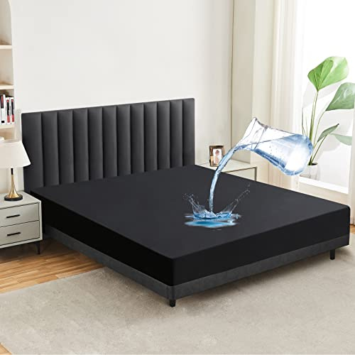 mafudoxi Wasserdichter Matratzenschoner 200x200 cm Spannbettlaken, Atmungsaktiv Matratzenauflage Bettlaken, Hochwertige Spannbetttücher, Inkontinenzunterlage Waschbar bei 60° - Schwarz