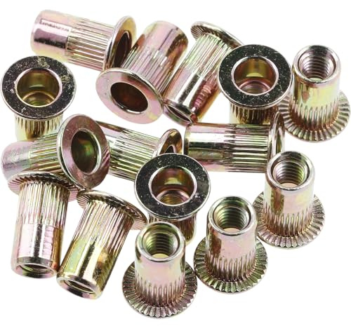 HÖGERT TECHNIK M4 Rivet Nuts, Blind Rivet Nuts Made of Aluminium Steel, Flat Head Thread Insert for Metal, Stable & Rustproof, for Industry & Crafts