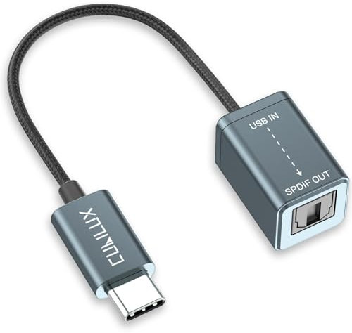 Cubilux Trasmettitore da USB a S/PDIF, adattatore di uscita USB C a TOSLINK (suono stereo), convertitore audio ottico USB adatto per iPhone 15+/15 Pro, Samsung S23/S22/S21, non per 7.1/5.1, non per TV