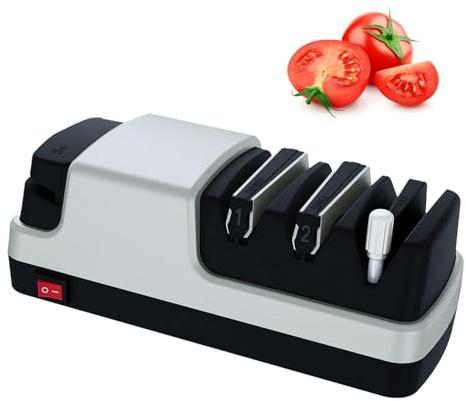 Aiguiseur Couteaux 4 en 1 Aiguiseur Couteaux Electriques Avec Des Abrasifs 100% Diamantés Et Des Guides D'angle De Précision. Eguiseur De Couteau Professionnel,Silver