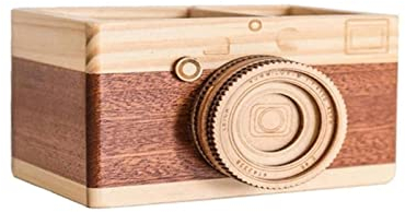PIPONS Stifteköcher Bleistifthalterkamera-förmige prägnante Holz-Especial-Stift-Container for Büro Stifthalter