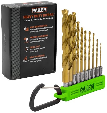 10pc Hex Shank Drill Bit Set HSS Titanium Metal Impact Driver Bits Holder | High-speed steel coating bores fast into wood, PVC & metal. Quick-change 1/4 shanks fit power tools. Includes bit holder.