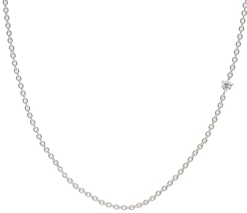 Ethos Jewelry Elegante 14 Karat 585 Echtgold Diamant Weißgold Choker Halskette - Minimalistischer Zarter Kropfband mit Doppelseitigem 0,025 Karat Diamant Anhänger, Perfekt für Damen