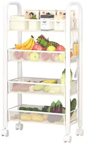 LUTODY - Carro de Almacenamiento, Varios Niveles, Organizador metálico con Ruedas, Carrito Auxiliar móvil Compacto, Verdulero, Frutero, Multiuso para Cocina (Blanco, 4 estantes)