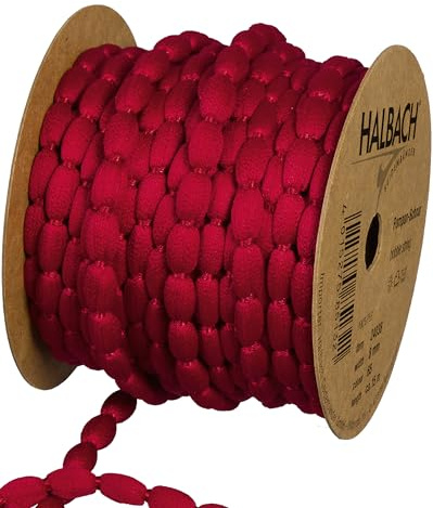 Halbach Pompom-Borte, 8 mm x 15 m, weinrot | Band mit Bommeln, waschbar, wetterfest und farbecht, als Pompon-Girlande für Hochzeiten und Gartenpartys