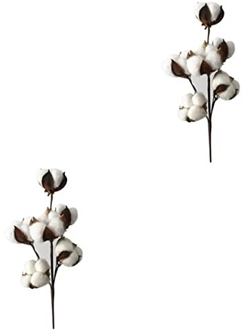 Gogogmee 2 Stück 6 Baumwollkapsel getrocknete Baumwollstiele künstliche Baumwolle Hochzeit Blumen pflücken Strauß künstliche blüten Artificial Baumwolldekor Blumendekor aus Baumwolle