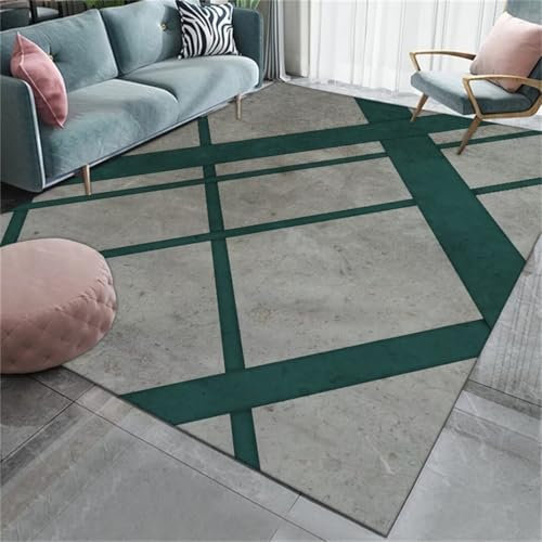flokati Teppich waschbar Balkon Dekoration elegant grau-grüne Linien einfache Schlafzimmer Teppich langlebig Non-Fading Teppich babyzimmer 90X150CM