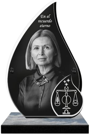 Eternel - Placa Funeraria Personalizada Resplandor Astro Libra Foto y Texto Personalizable, Placa funeraria grabada con láser para Homenaje, Placa Cementerio, mortuoria, conmemoración, Sepultura