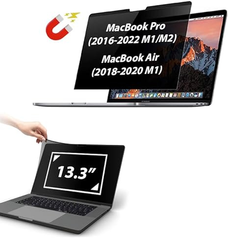 Magnetic Privacy Screen Filter for mac book Pro 13.3 Inch 2016-2022, M1, M2 for mac book Air 13.3 2018-2020, M1 Removable Privacy Filter with Camera Cover Slide Anti Glare Blue Light Aspect 16:10