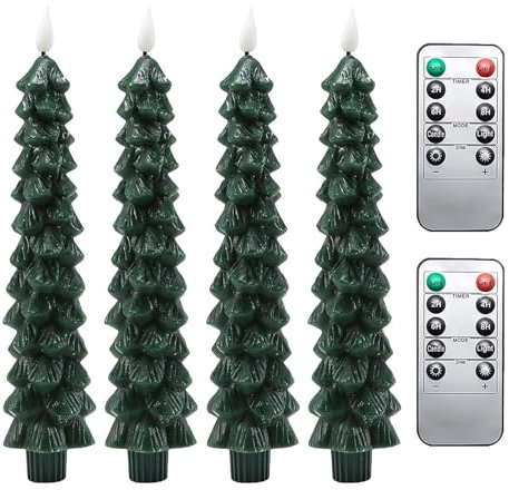 Xatteua Christmas Tree Led Candles | 4X Green Christmas Tree Candle Lights with Timer Remote,9.7Inch Christmas Tree Flameless Candles, Battery Operated Window Candles for Home Wedding Decor