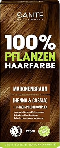 SANTE Naturkosmetik Coloración vegana para el cabello 100% vegetal, color marrón 08, coloración vegana con henna y casia, color marrón duradero, cobertura de canas natural y brillo, con complejo de