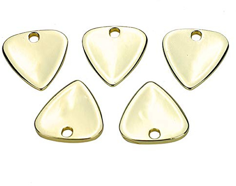 Oumefar 5 Stück Metall-Plektrum für Gitarre, 3 Cm Tropfen-Plektrum, Musikinstrumenten-Zubehör für E-Gitarre und Bass mit Einer Kette (Gold)