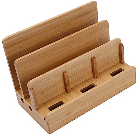 Housoutil Bamboo Charging Station Docking Organizer Per Smartphone e Tablet Multifunzionale Legno Stazione Per Dispositivi Design Elegante e Per