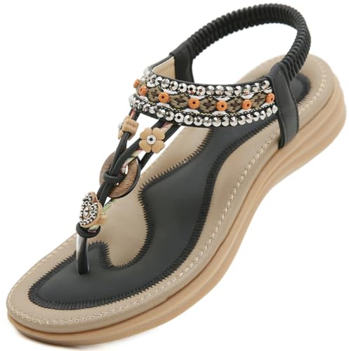 Acfoda platta sandaler damer sommar fritid tåseparator med mjuk fotbädd, storlek 35–45, 2503 svart, 40 EU