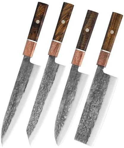 Couteau de cuisine Couteaux japonais Santoku Couteau de chef forgé Couteau à éplucher le saumon Sushi Couteau à fileter le poisson Yanagiba(4pcs)