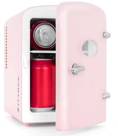 Citybee Frigorifero Piccolo 4L, Mini Frigo da Camera 12V/230V, Minifrigo Silenzioso Portatile per Bevande, Cosmetici, Frigo Bar per Auto, Campeggio, Ufficio, Viaggio (Rosa)