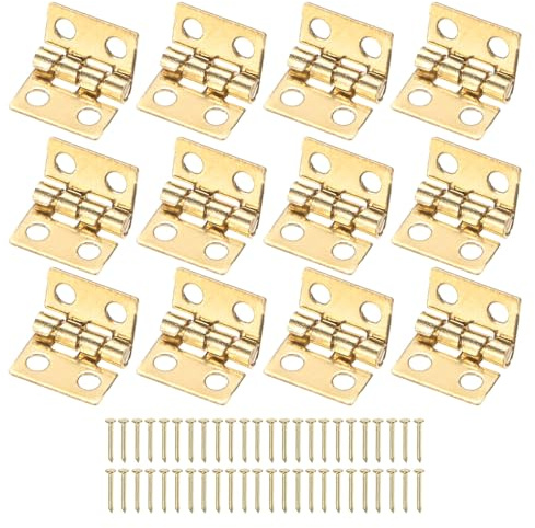 M METERXITY 100-Pack Small Door Hinges, 0.39in (10mm) Brass Interior Door Folding Butt Mini Hinges with Screw for Wooden Box/Jewelry Box/Cabinet [Gold Tone]