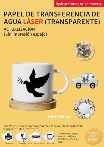 TransOurDream-Papel de calcomanía Tru-Waterslide Laser Claro10 hojas A4 Papel de transferencia de agua,imprimible para impresora láser, papel transparentes para tazas,modelos,cerámica etc.