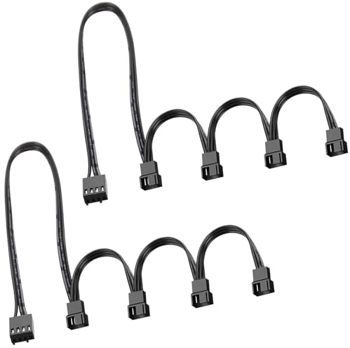 Joycabin 2 Stück 4 Pin PWM Lüftersplitter Kabel, 1 x 4 Pin auf 3 x 4 Pin Stecker, ST-Verteilerkabel für 4 Gehäuselüfter, Verlängerungskabel, Lüfterkabel für Gehäuselüfter