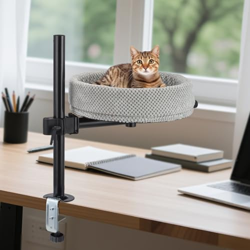 GJCrafts Höhenverstellbares Katzenbett für Schreibtische – 360° drehbar, Einklemmschutz und platzsparend, Katzenbegleiterbett mit Ananasmuster (XL, Dunkelgrau)