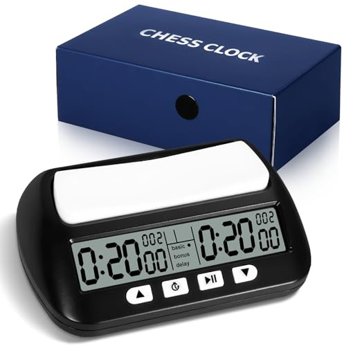 KIMIGO Horloge d'Échecs Numérique Professionnelle avec Affichage Multifonction – Compte à rebours/Bonus/Délai, 4 Boutons de Commande, Design de Compétition pour Tournois & Jeux de Société (Noir)​​