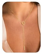 TINGN Kette Gold Farbe Damen 14k Vergoldete Y Halskette Herz Anhänger Zierliche Lange Y Form Halskette Geschichtete Goldschmuck für Damen Frauen Mädchen