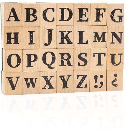 28-Piece Wooden Alphabet Stamp Set, 1 Inch Large Letter Stamp for Clay | Retro Capital Rubber Stamps Seal Series for Crafting, DIY Projects, Card Making, Scrapbook, 26-Alphabet