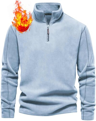 CheChury Felpa Pile Uomo Invernale Maglia Pile Caldo Felpa Termica Giacca in Pile Mezza Zip Maglione Felpata Uomo Top Maglione Pesante Vintage Termica Fleece Pullover Sweatshirt