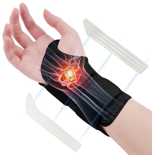 Fefod Tutore Polso Destro con 2 Stecche, Comode Fascia da Polso, Traspirante Regolabile Polsiera Ortopedica per Tunnel Carpale, Slogature, Tendinite e Artrite Unisex (Destra)