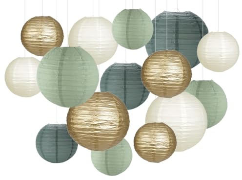 Kellegour Juego De Faroles De Papel Farolillos De Papel Decorativas,15 pcs Faroles de Paper Linterna,Linternas Decorativa de Redonda para Jardín Exterior Fiesta Boda Fiesta Cumpleaños Navidad