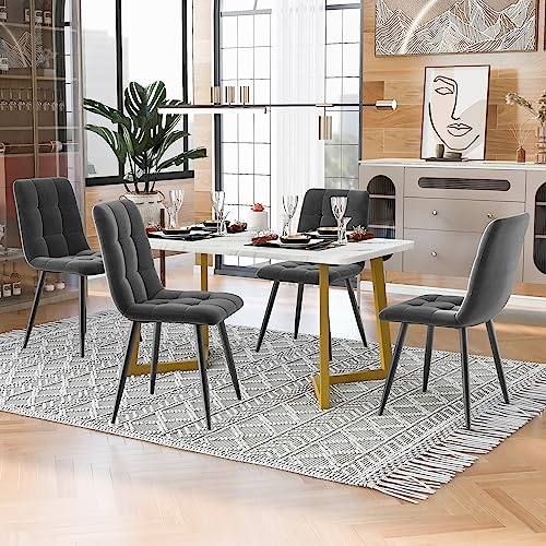 HAUSPROFI Esstisch mit 4 stühlen, 68x117x75cm Essgruppen, Esszimmertische Küchentisch mit itzpolsterstühle, Modern Esszimmermöbel Set (Samt, Dunkelgrau+Gold)